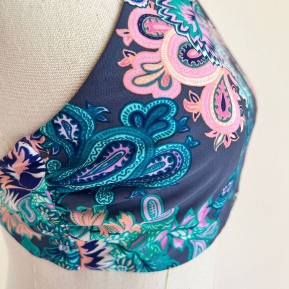 True Craft High Neck Reversible Bikini Top Size Large Paisley Floral and Striped - Picture 4 of 12